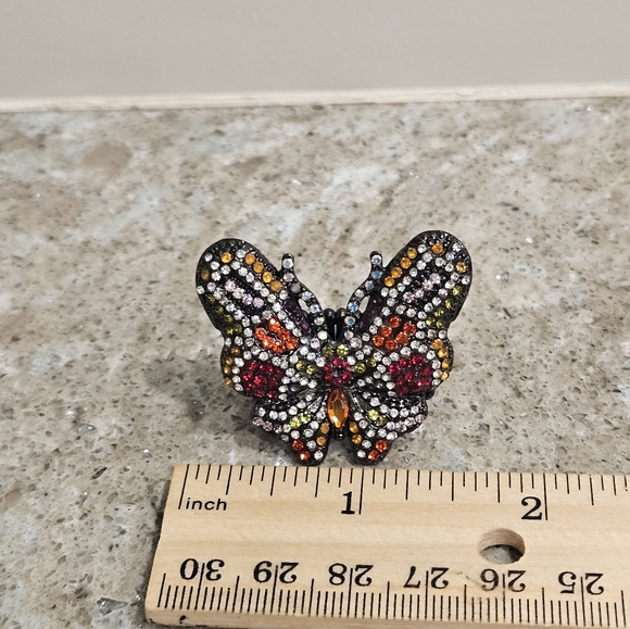 Hematite Butterfly Multicolor Crystal Rhinestone Stretch Ring - Picture 6 of 7